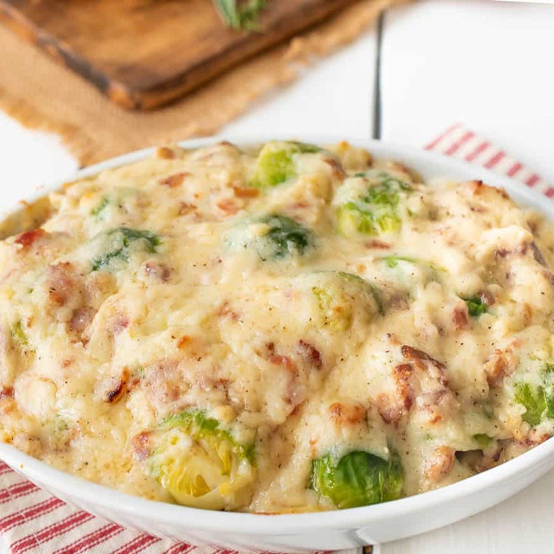 Brussels Sprouts and Bacon Gratin