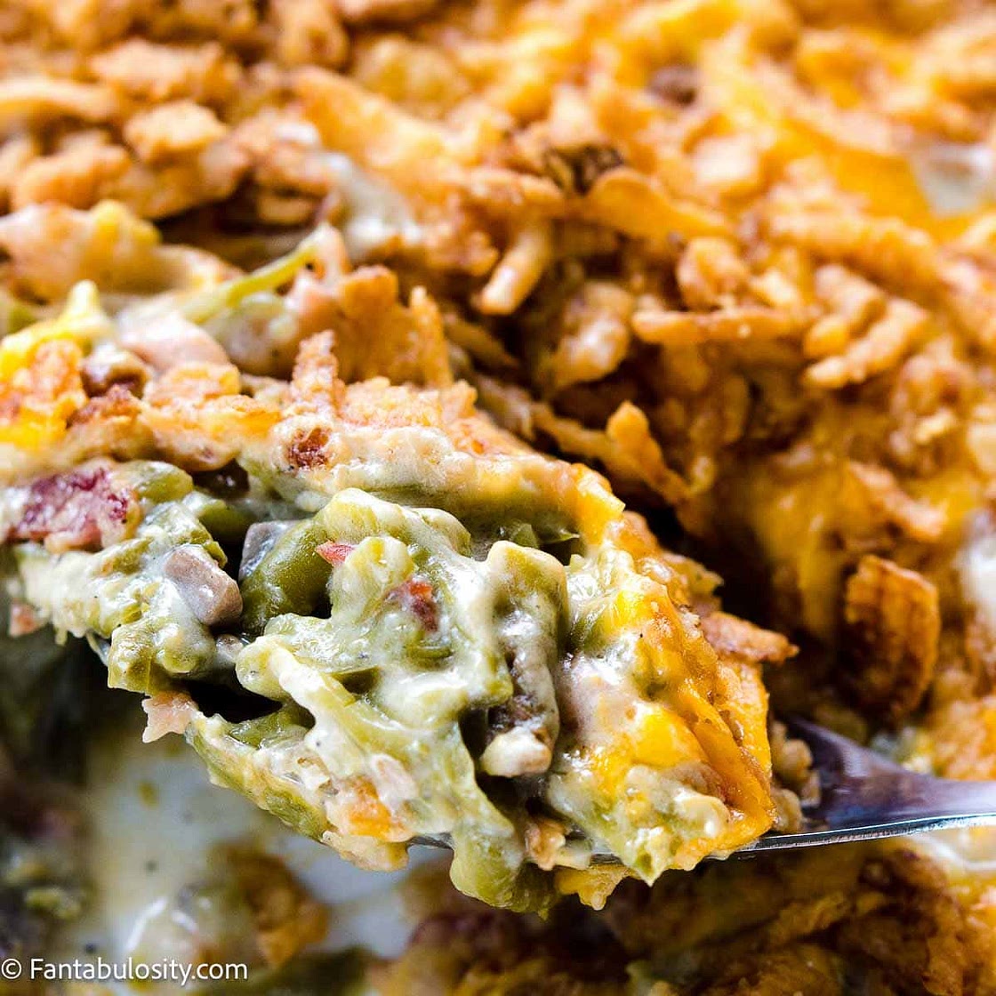 The BEST Green Bean Casserole with Cheese and Bacon