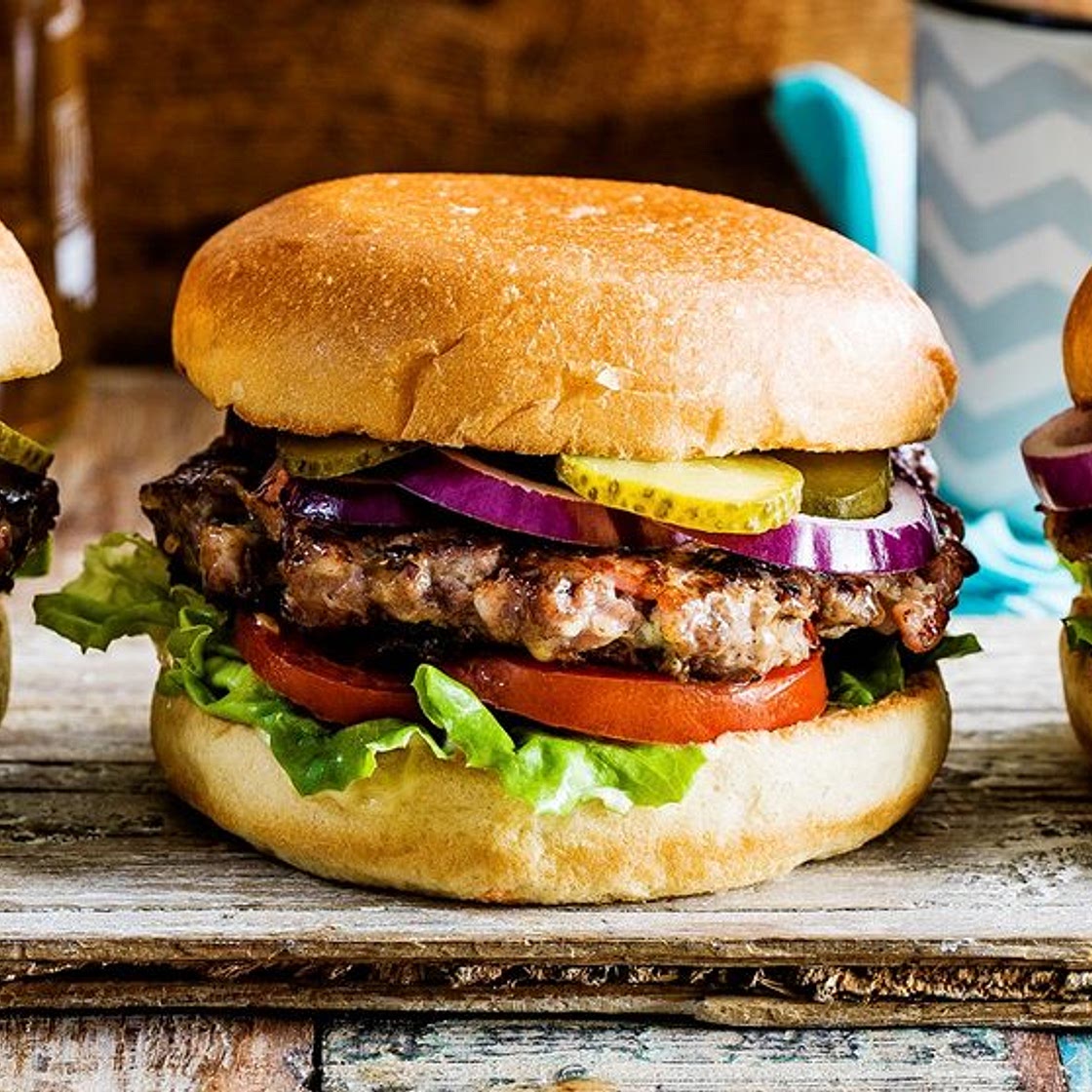 Bacon and blue cheese-stuffed burger