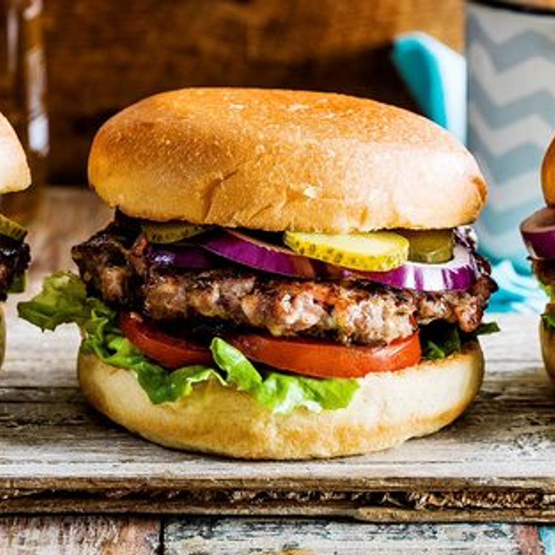 Bacon and blue cheese-stuffed burger