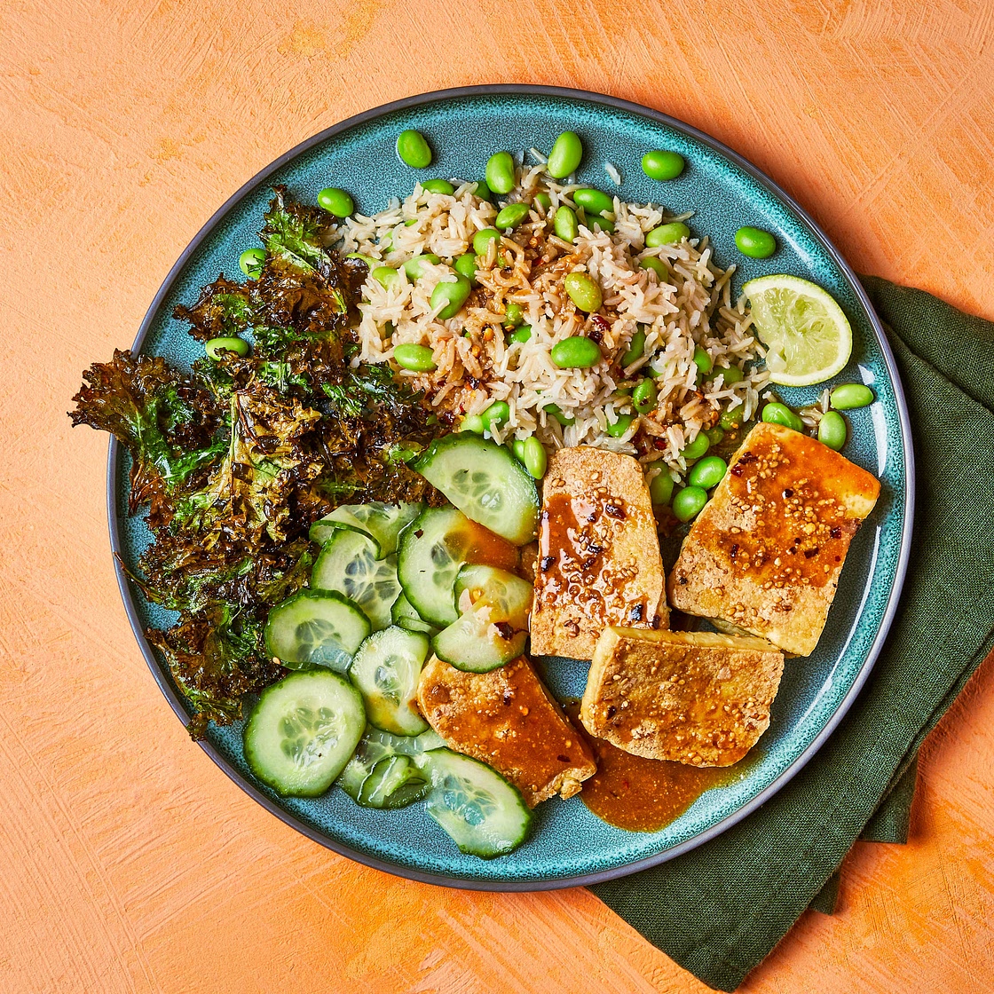 Sesame Tofu With Spicy Peanut Sauce And Crispy Kale