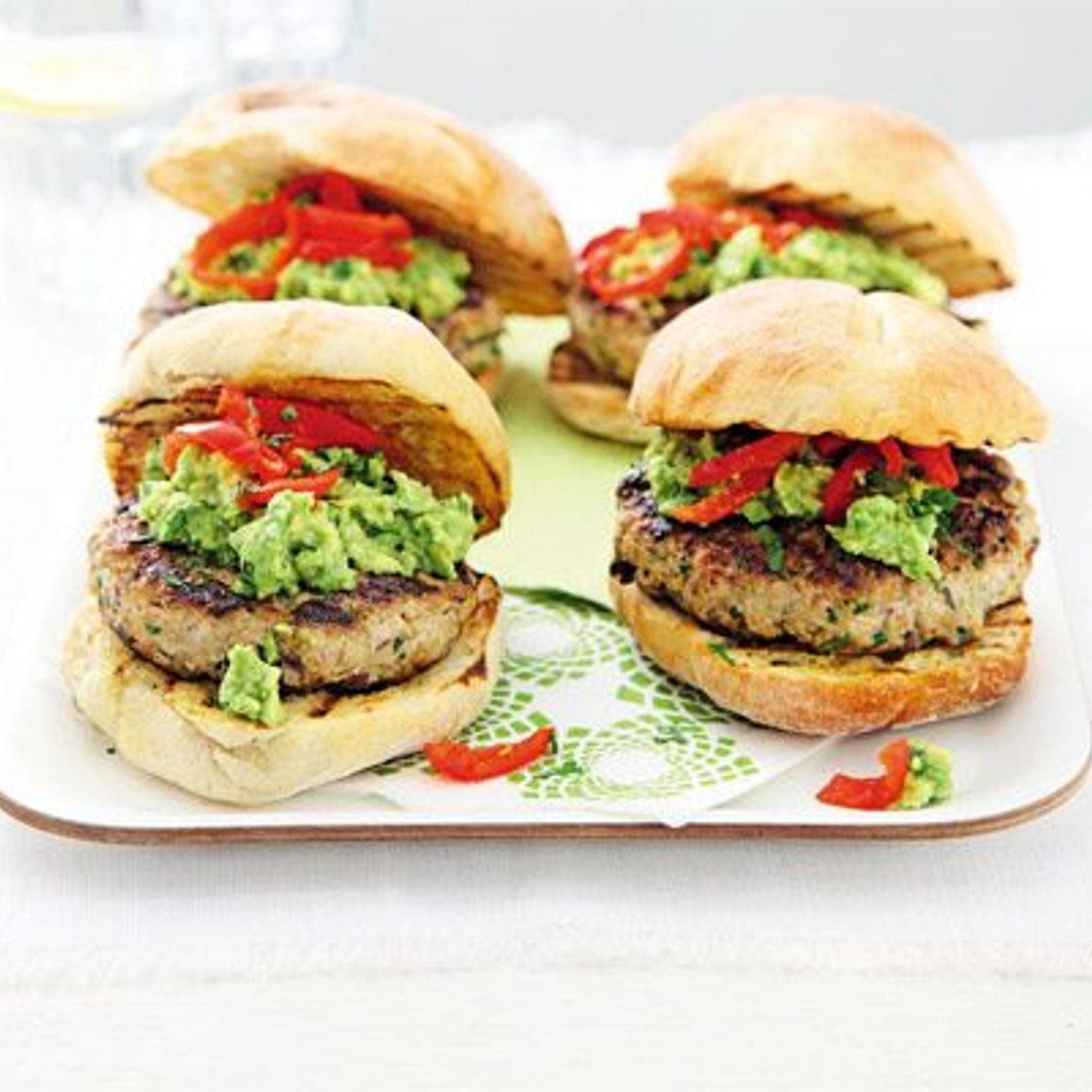 Turkey & coriander burgers with guacamole