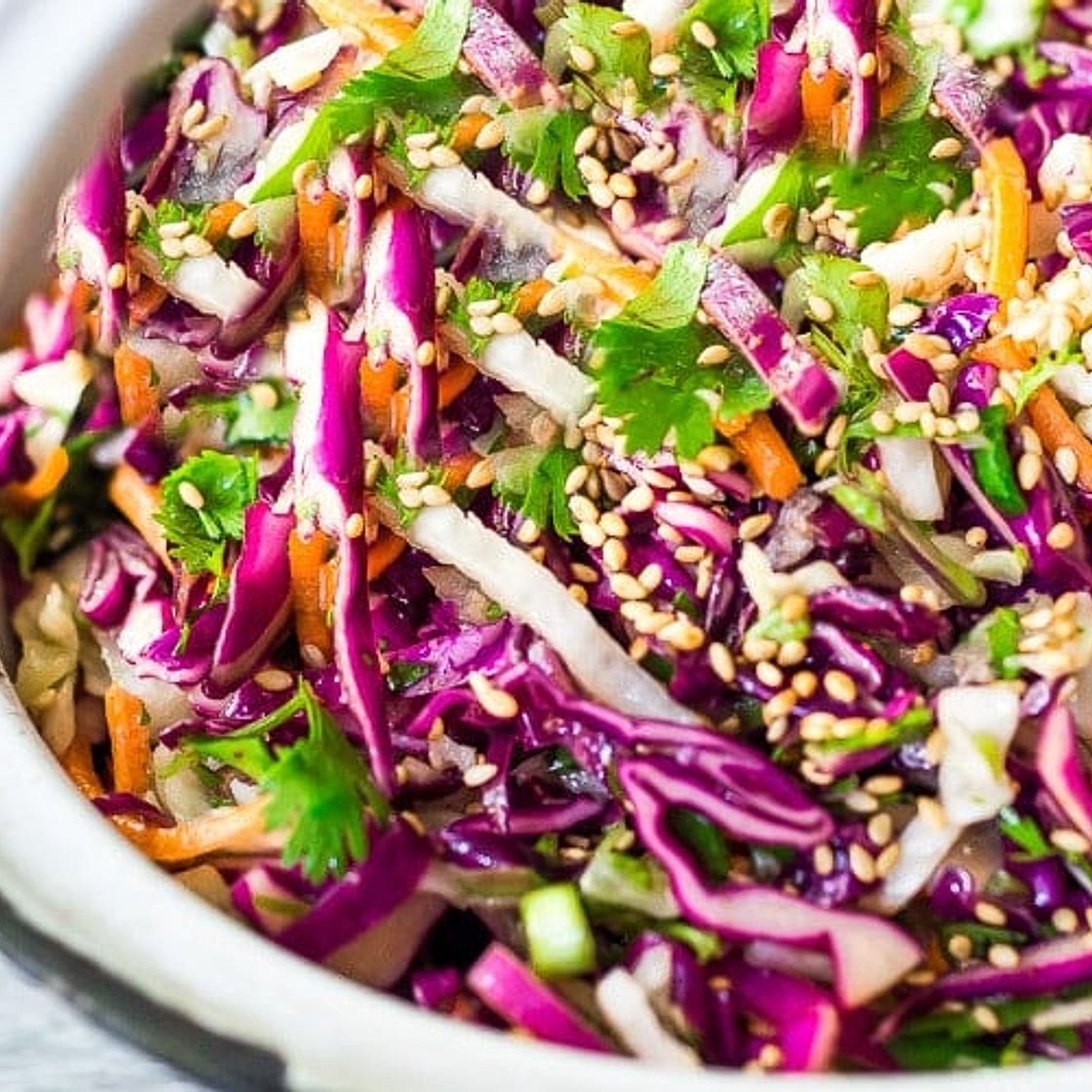 Easy Crunchy Asian Slaw (w/ BEST Asian Dressing!)