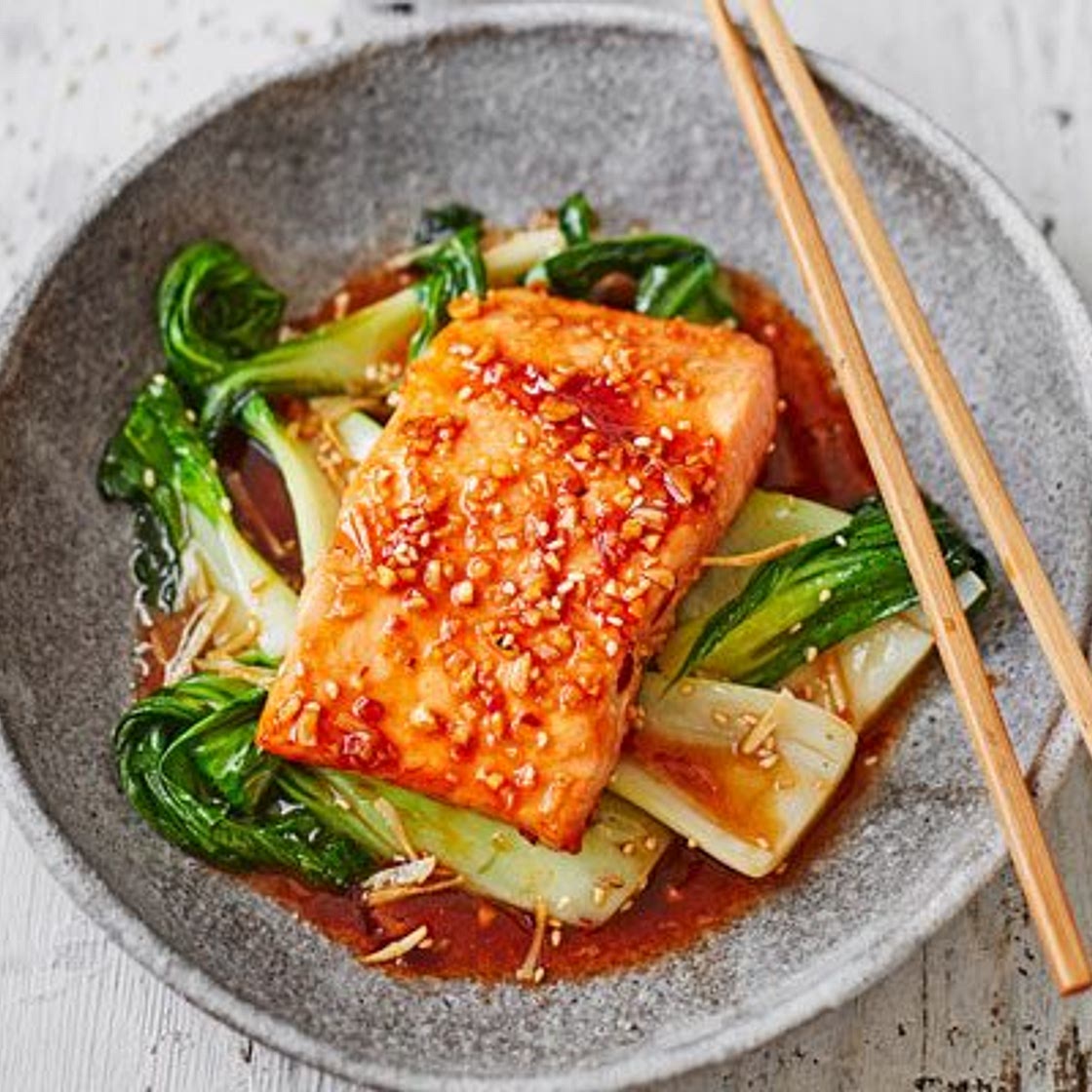 Teriyaki salmon with sesame pak choi