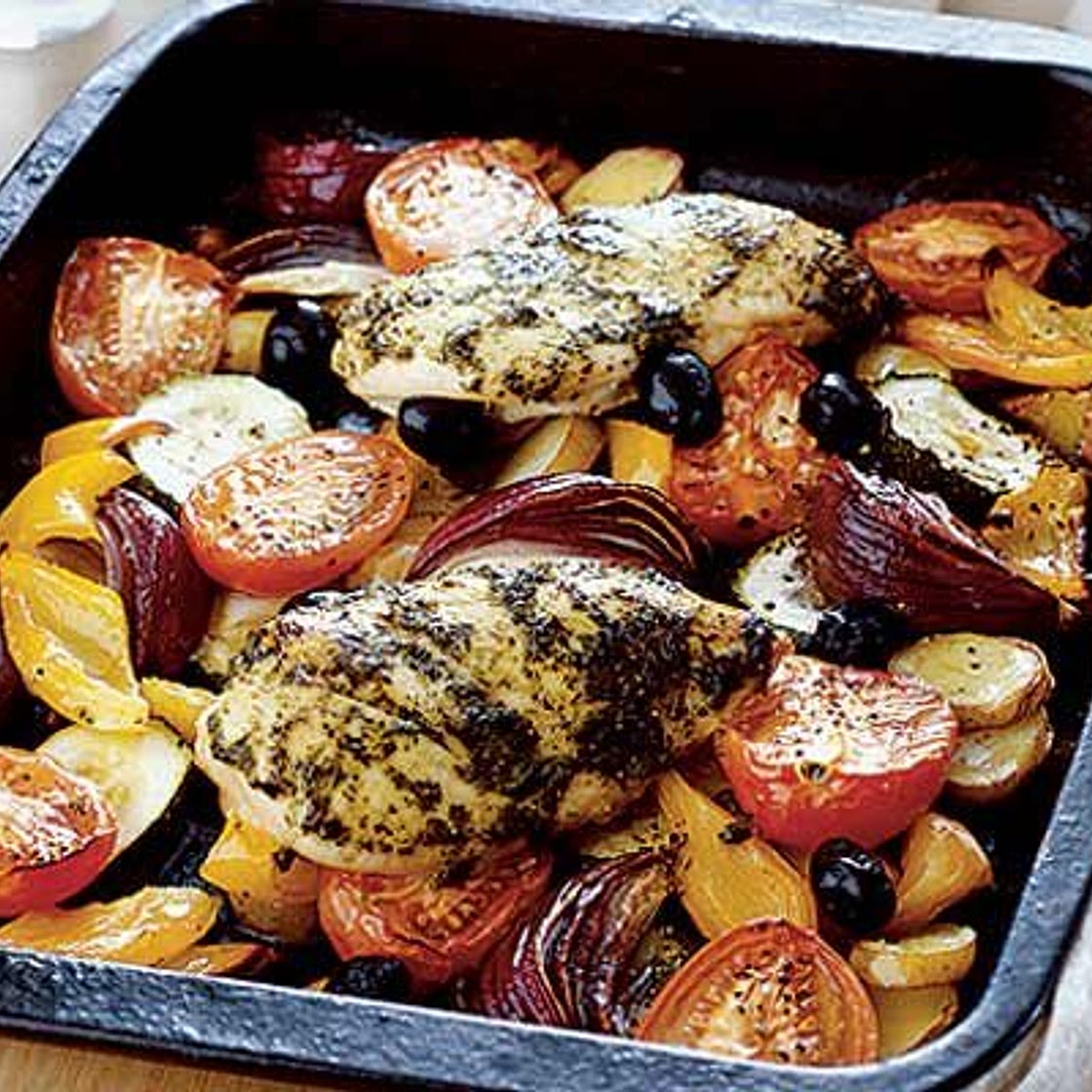 Mediterranean chicken with roasted vegetables