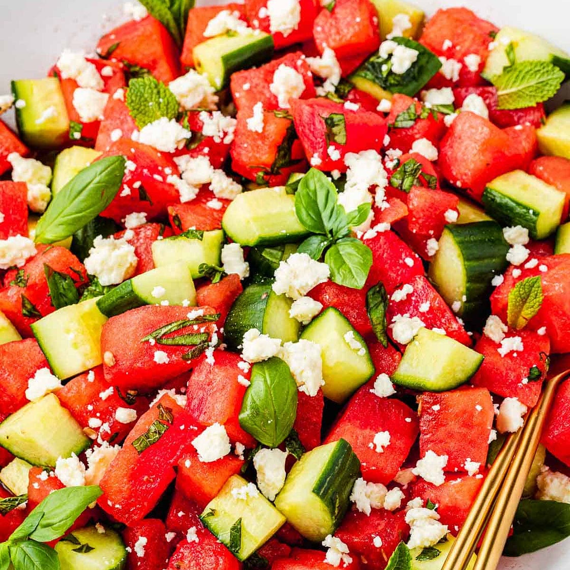 Watermelon Salad Recipe with Feta and Cucumber