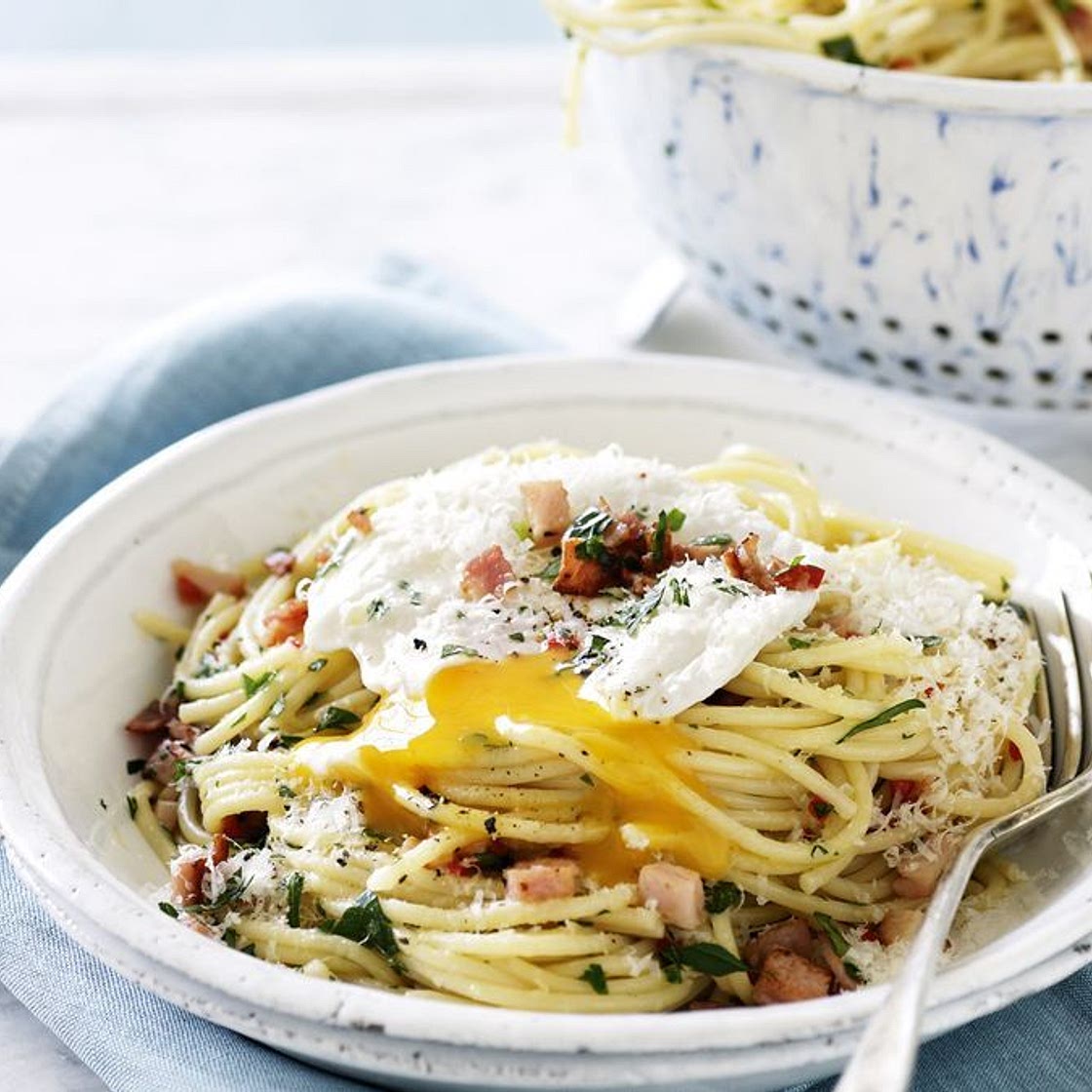 Egg and bacon spaghetti
