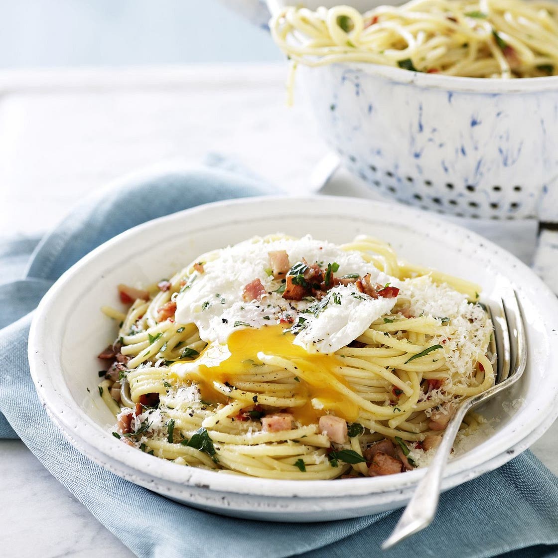 Egg and bacon spaghetti