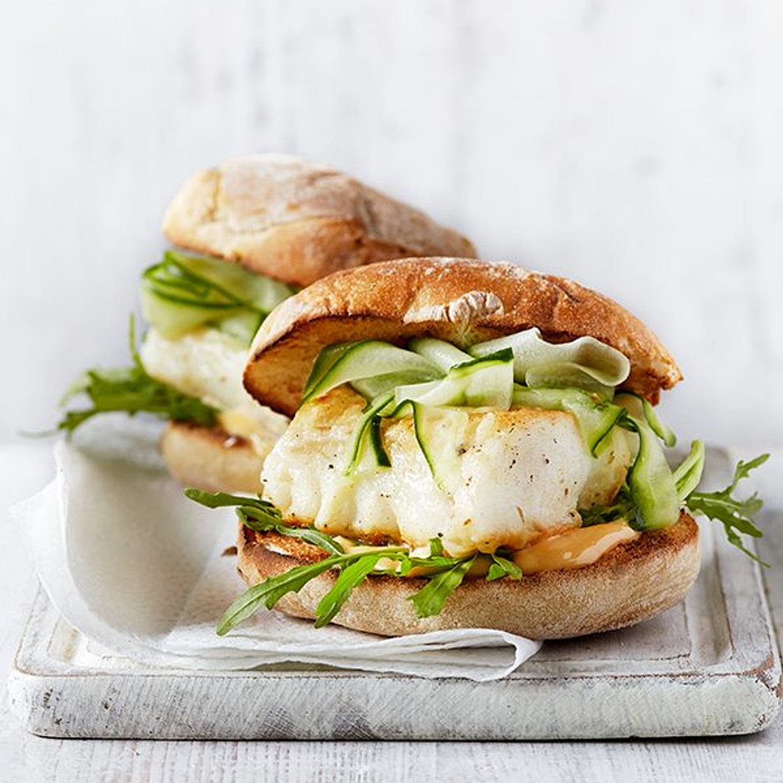 Spicy fish burger with chilli mayo