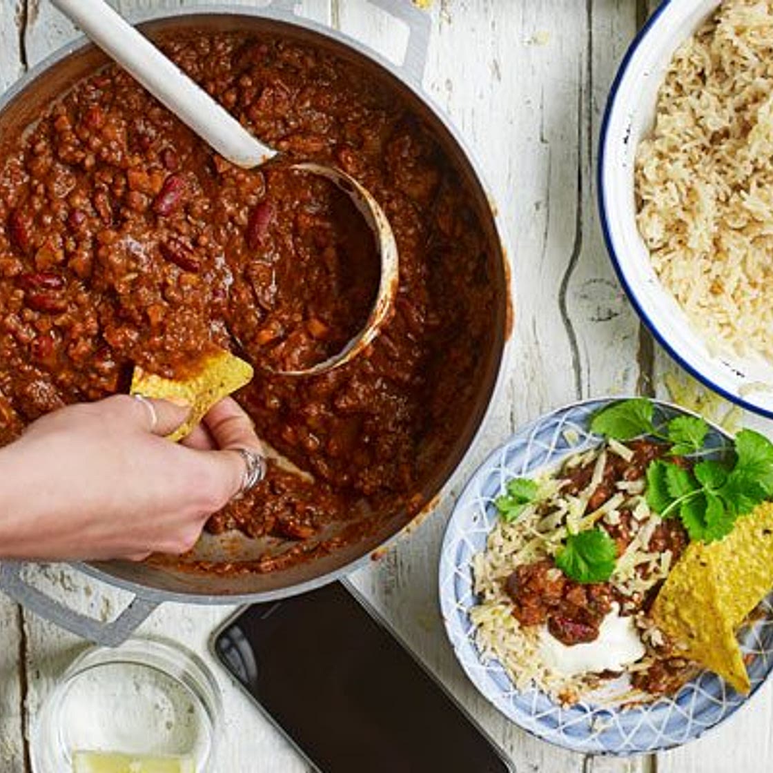 Burnt aubergine veggie chilli