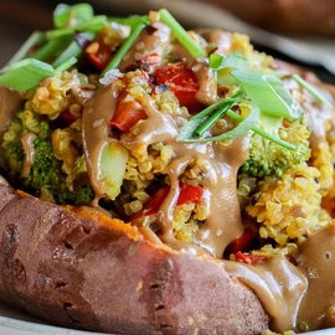 Quinoa & Red Lentil Stuffed Sweet Potatoes