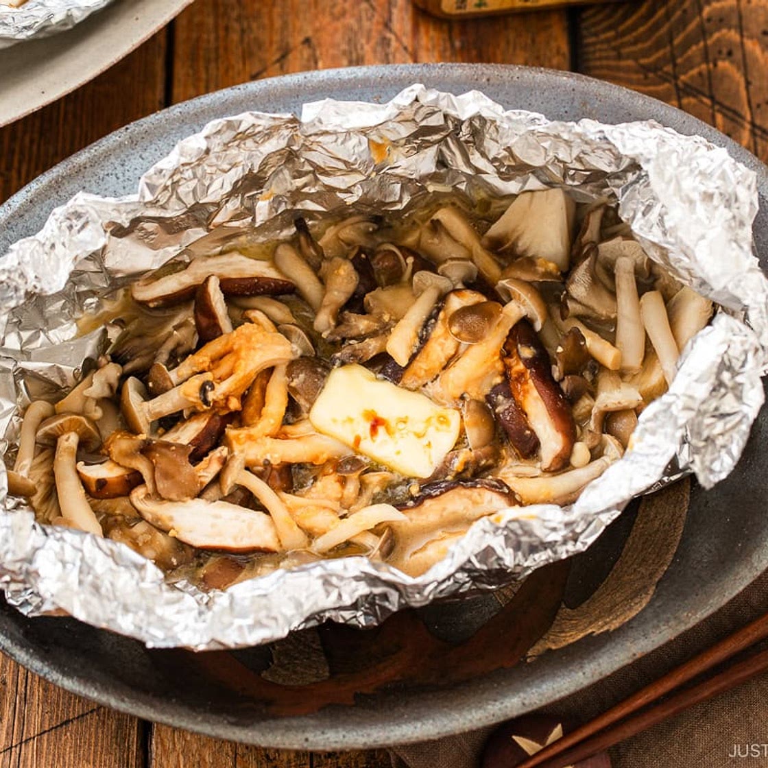 Miso Butter Mushrooms in Foil