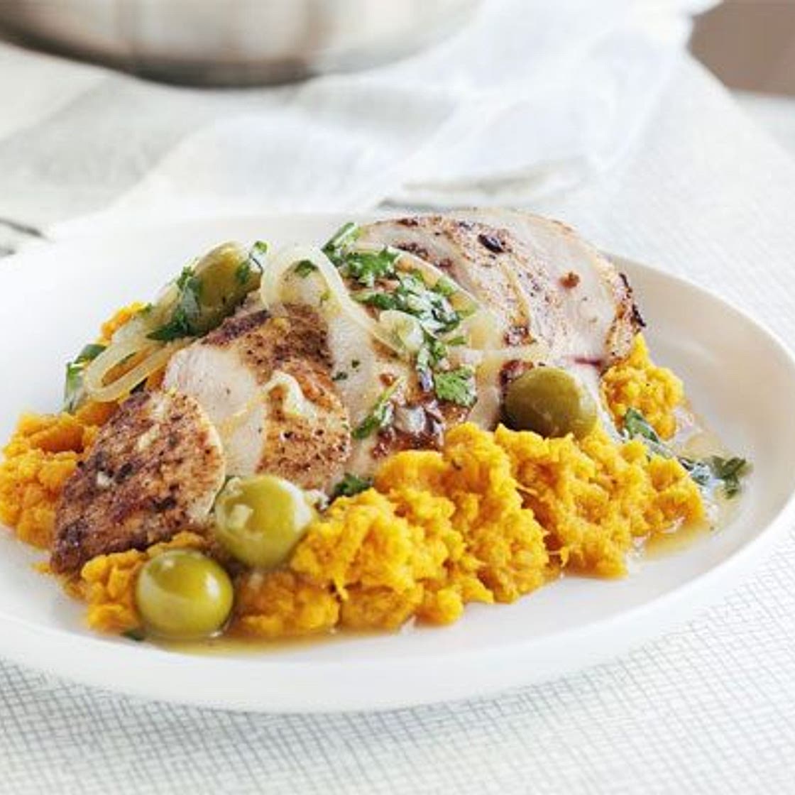 Moroccan chicken with sweet potato mash