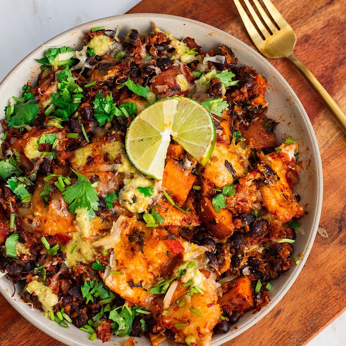 One Pan Sweet Potato Black Bean Enchilada Skillet