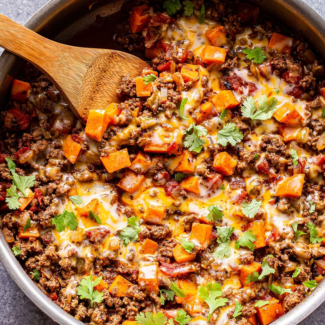 Southwest Ground Beef and Sweet Potato Skillet