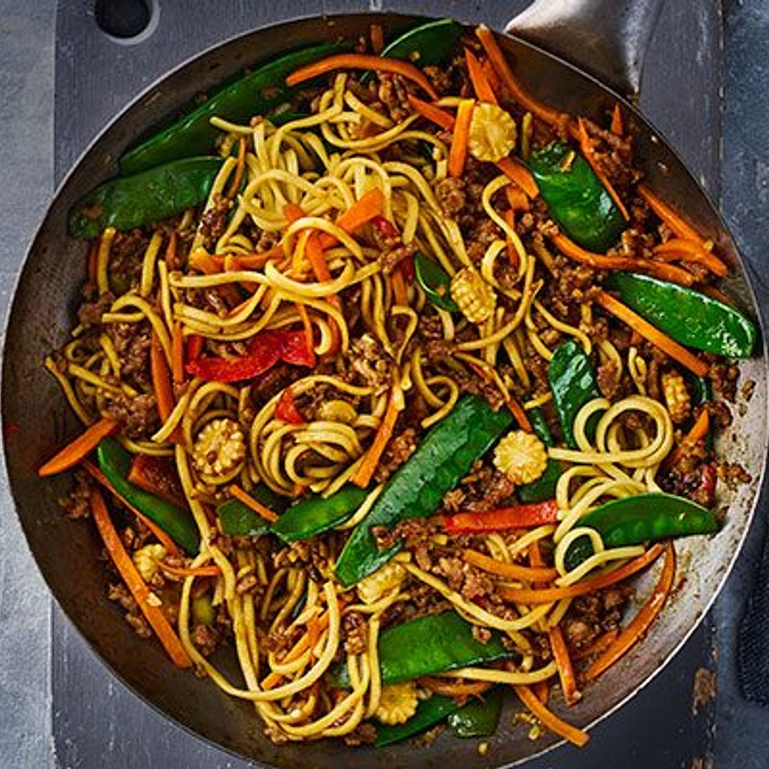Pork noodle stir-fry