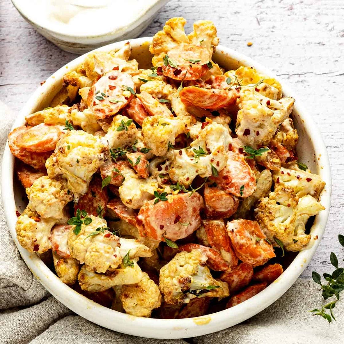 Roasted Carrots Cauliflower With Honey Tahini Sauce