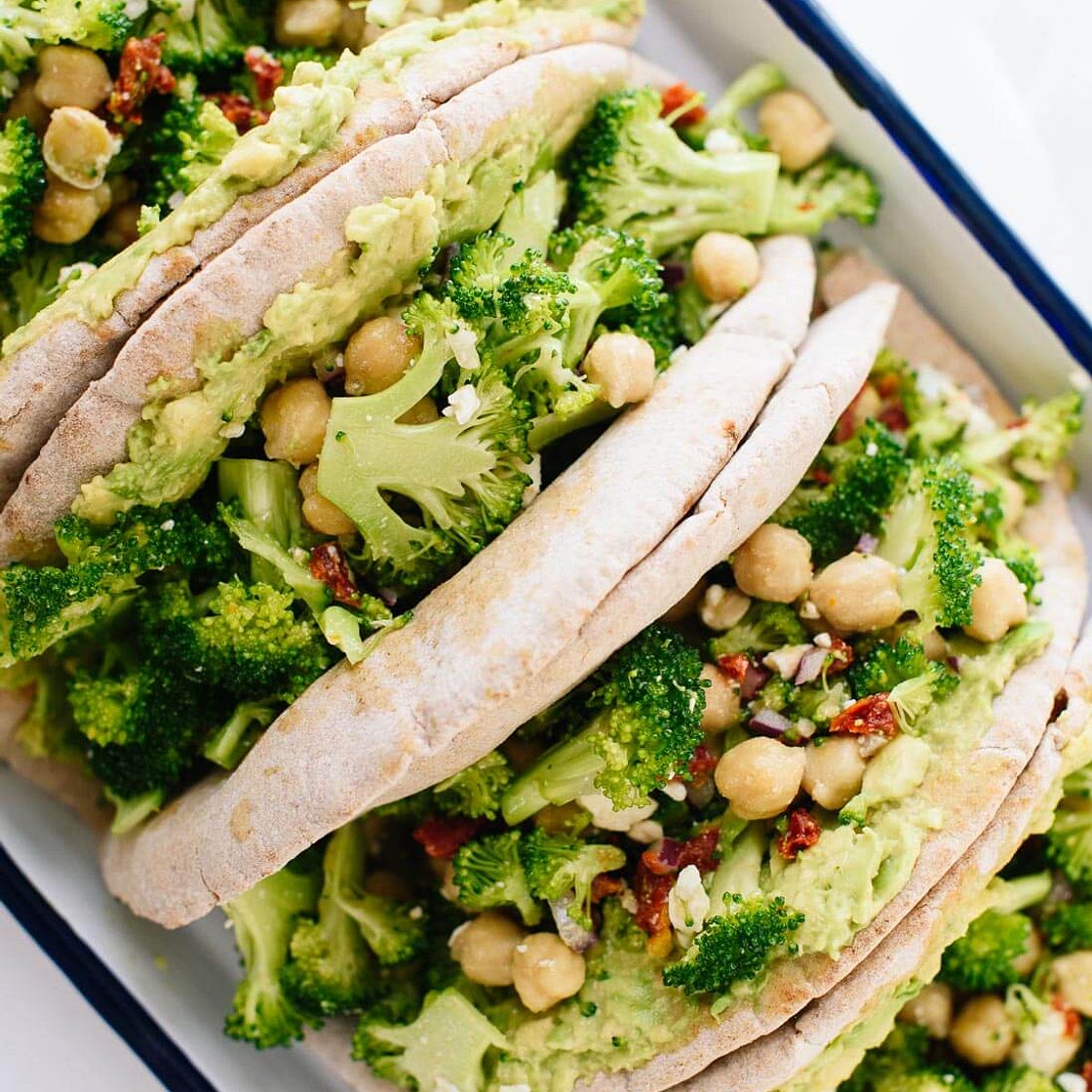 Lemony Broccoli, Chickpea & Avocado Pita Sandwiches