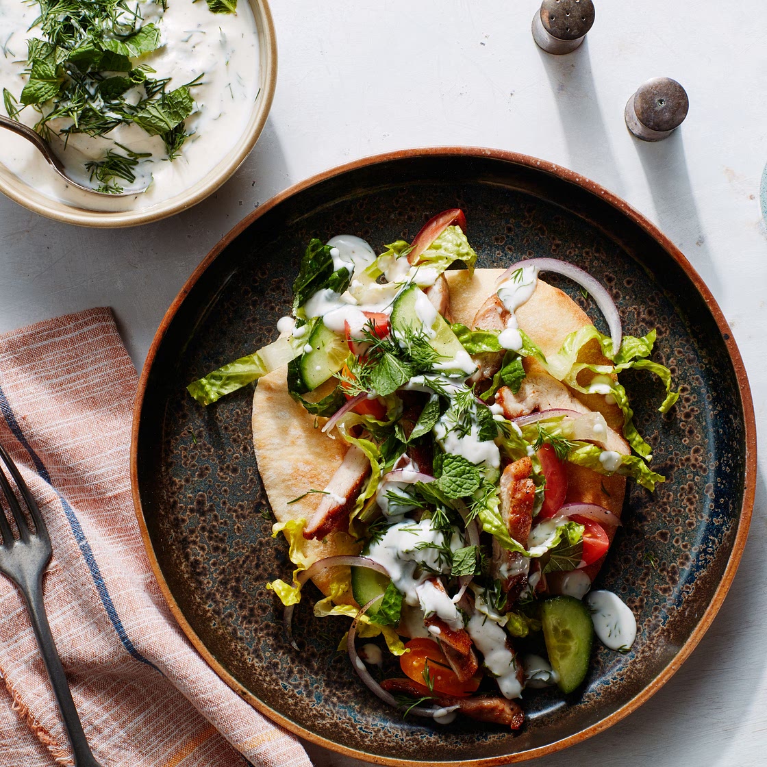 Shawarma-Spiced Chicken Pita With Tahini-Yogurt Sauce