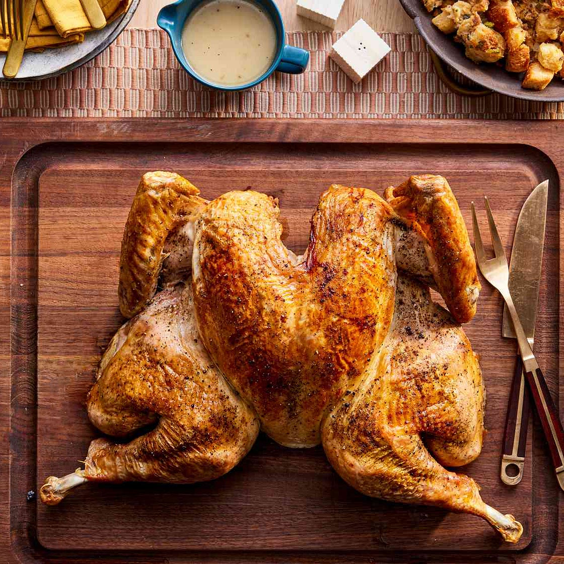 Crisp-Skinned Spatchcocked (Butterflied) Roast Turkey With Gravy Recipe