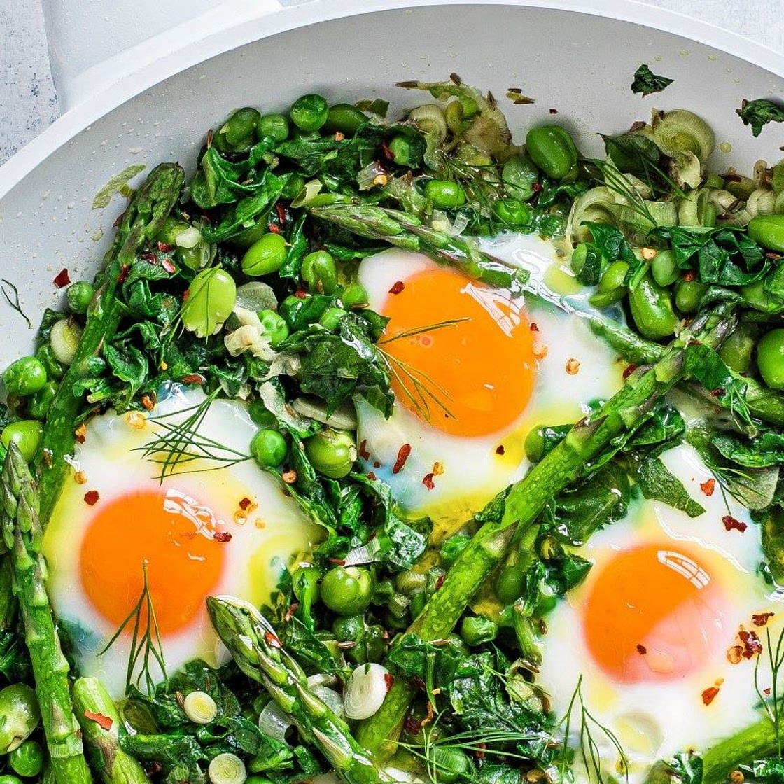 Spring greens shakshuka