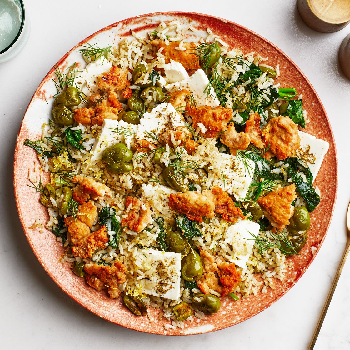 Crispy Chicken With Za’atar-Olive Rice