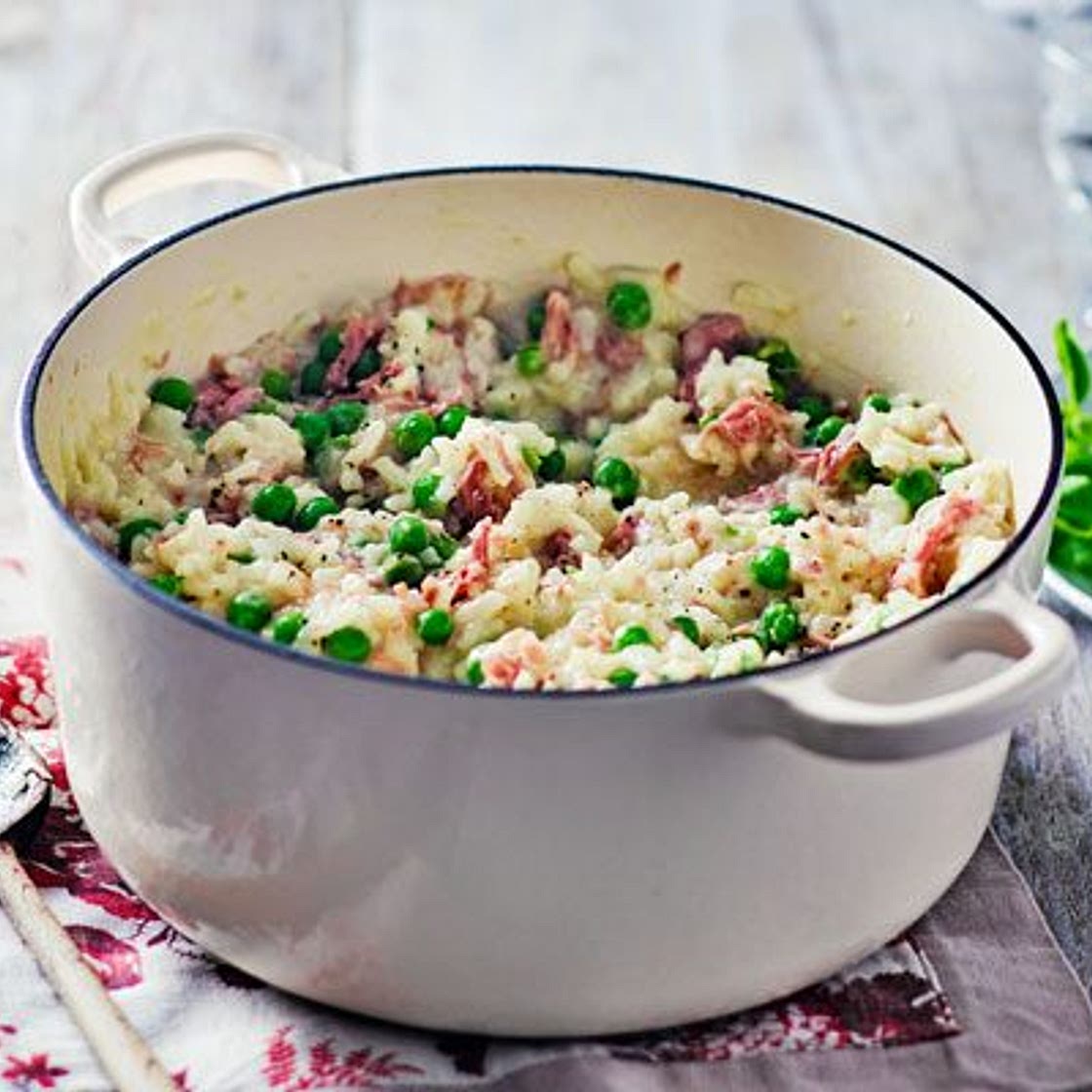 Cheese, ham & pea risotto