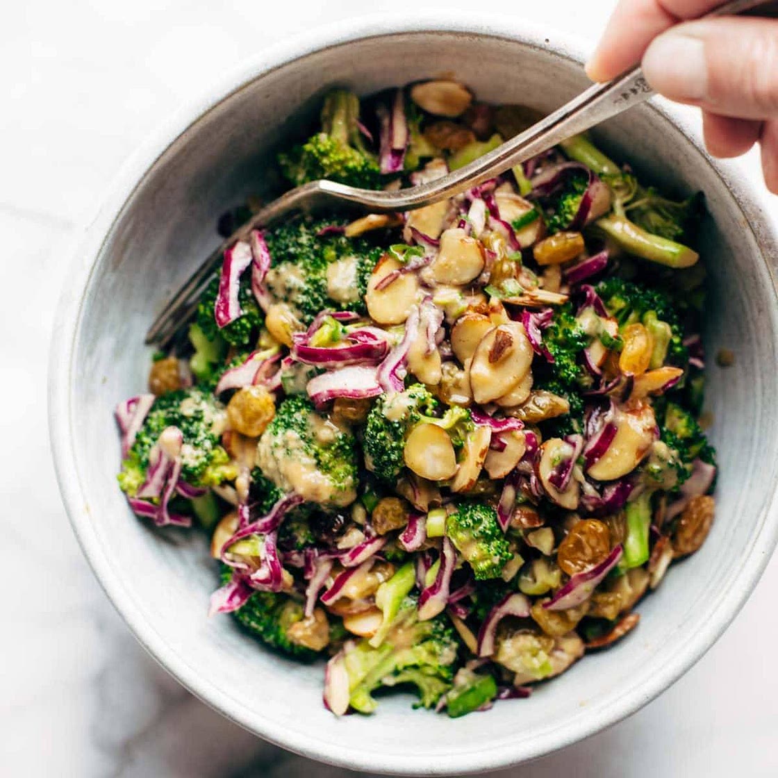 Super Clean Broccoli Salad with Creamy Almond Dressing