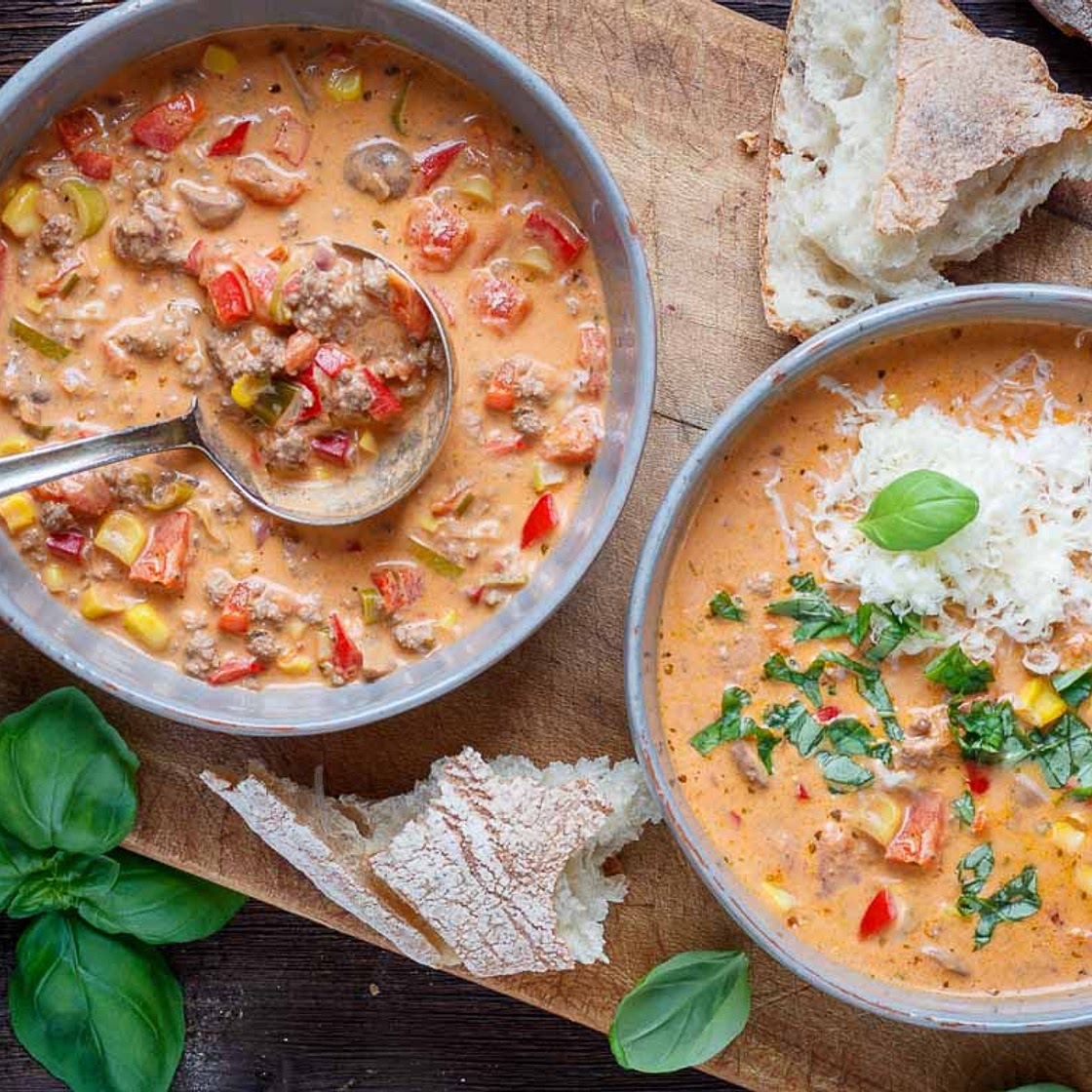 Pizzasuppe Rezept mit Hackfleisch