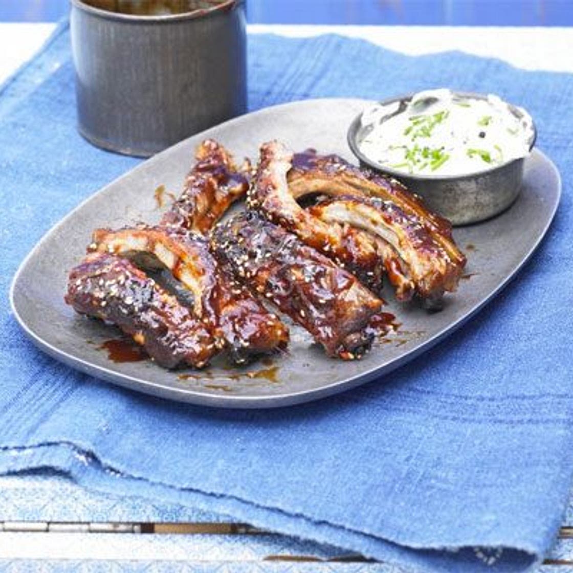 Stickiest ever BBQ ribs with chive dip
