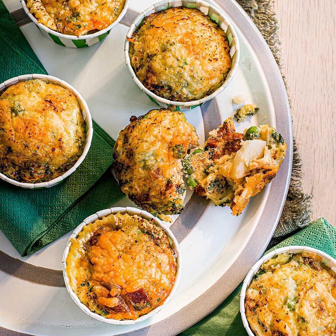 Mini chorizo, pea & potato frittatas