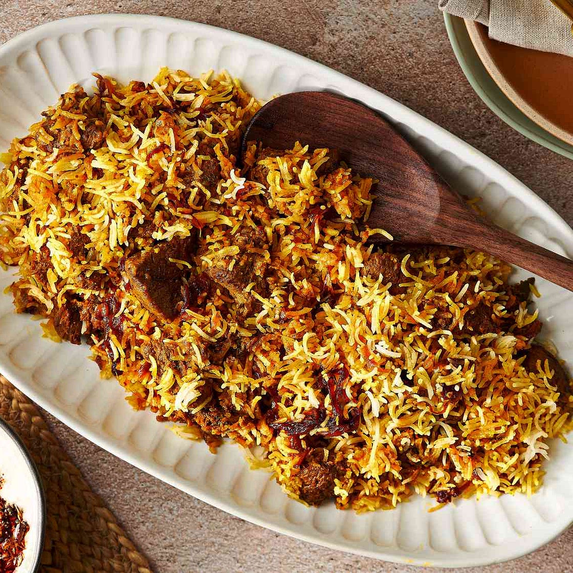 Lamb Biryani With Saffron, Yogurt, and Caramelized Onions Recipe