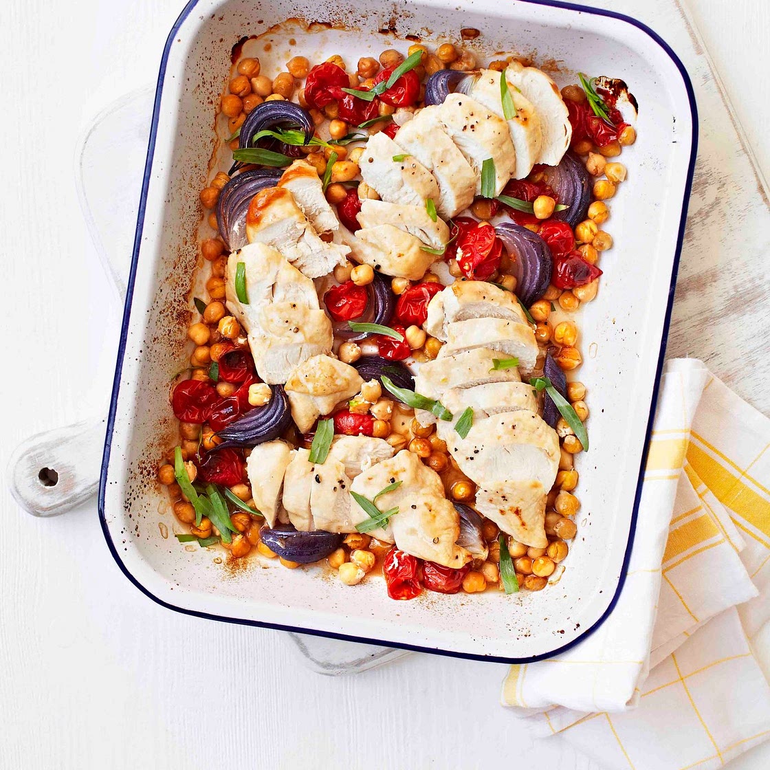Quick-roast chicken with tomatoes, chickpeas and tarragon
