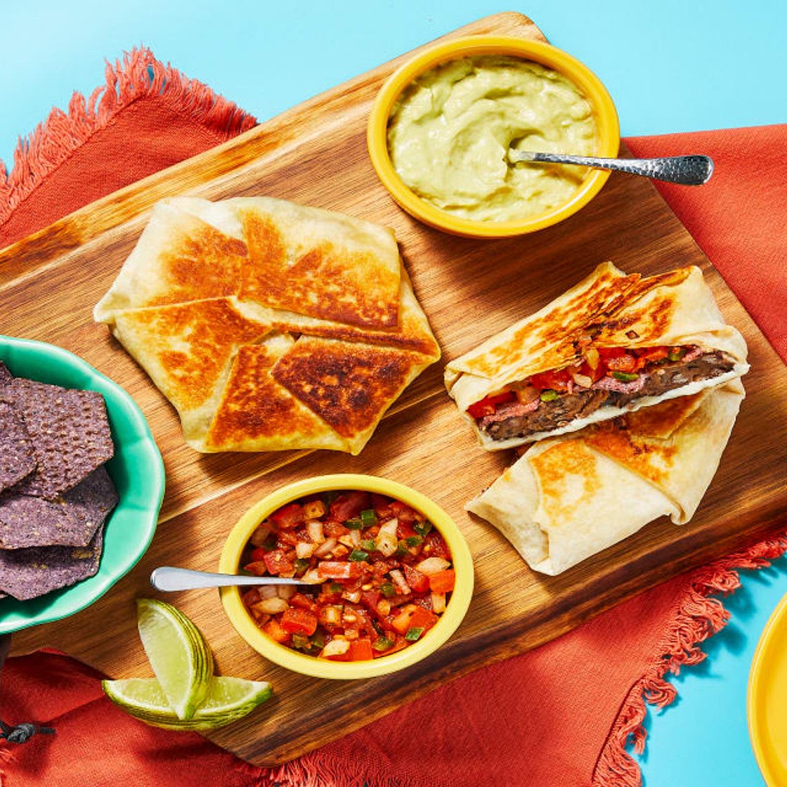 Black Bean Burger Crunchy Wraps with Creamy Guac & Pico de Gallo