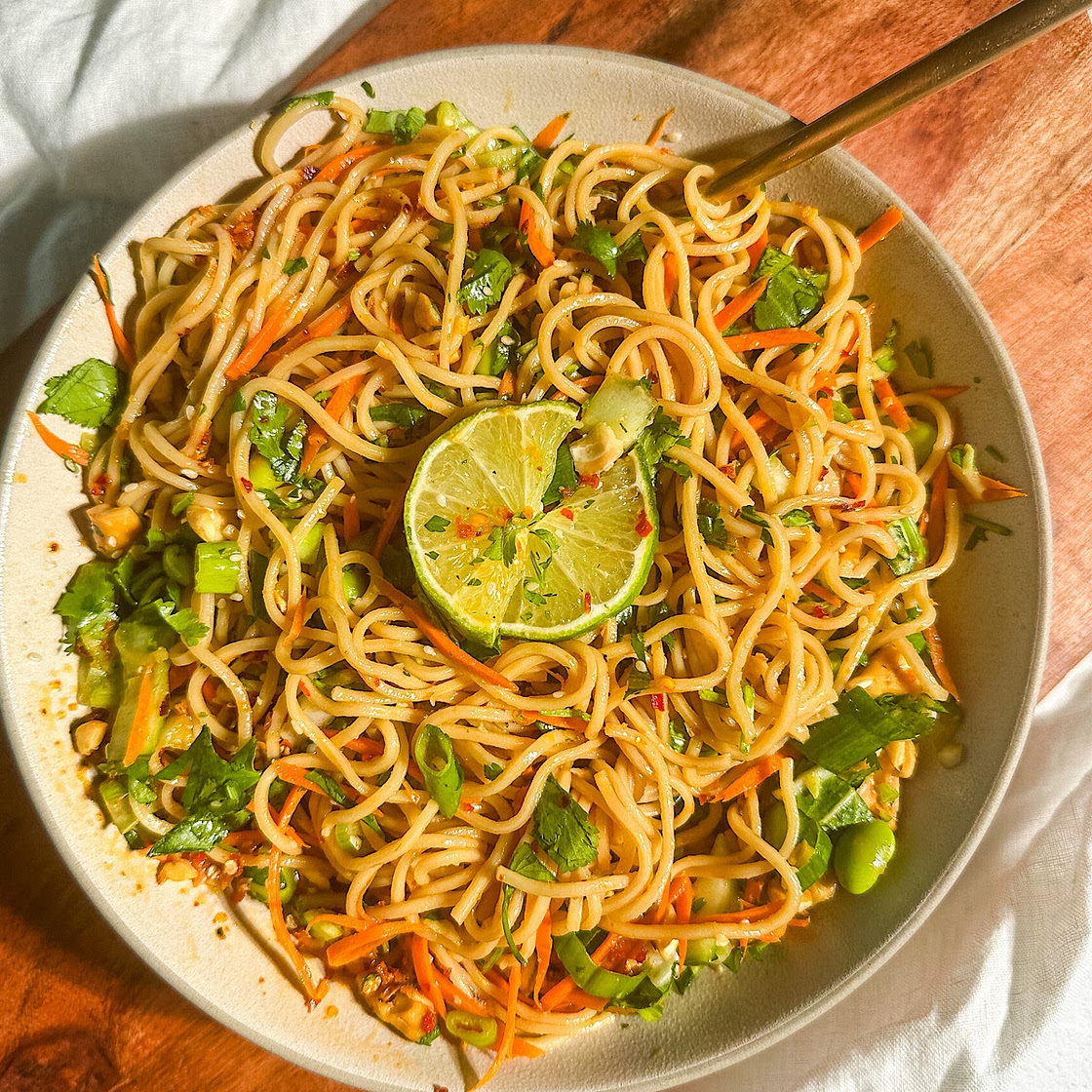 Cold Ramen Salad with Soy Ginger Dressing (vegan)