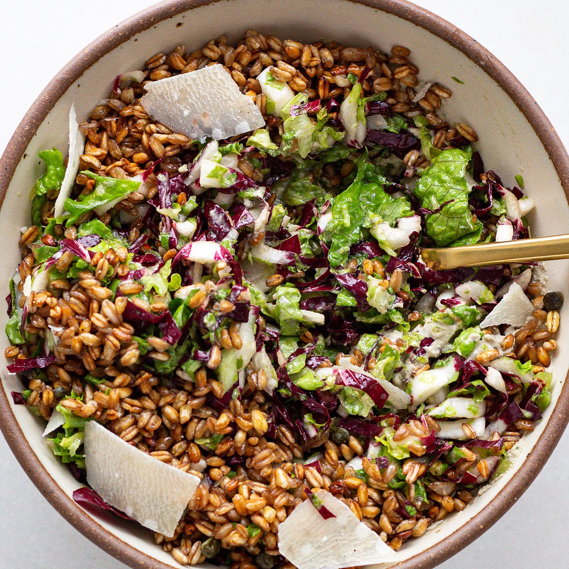 Crispy Farro Salad with Walnut Mustard Cream