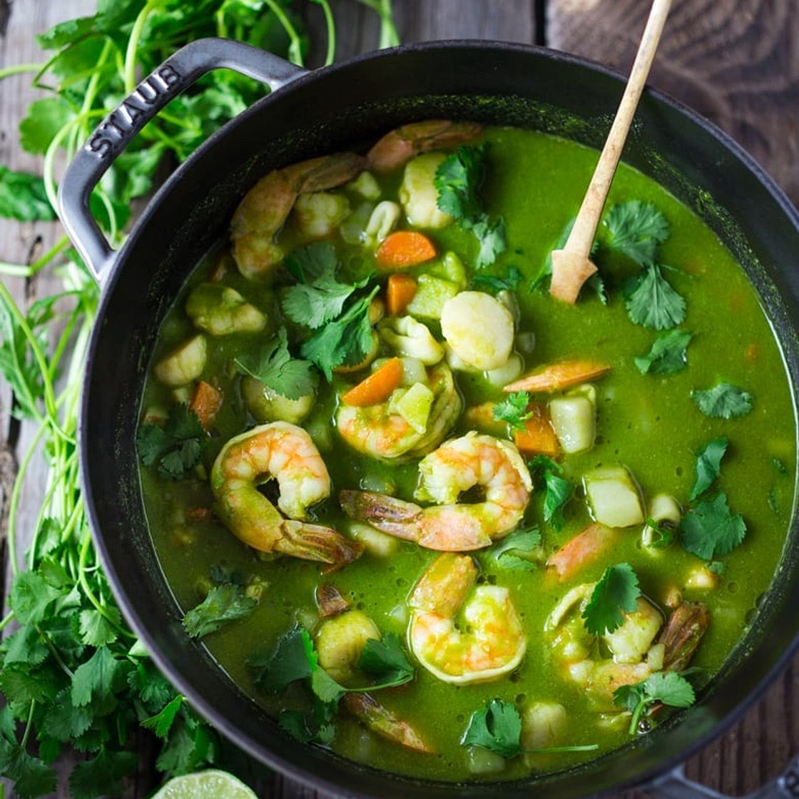 Peruvian Seafood Stew with Cilantro Broth