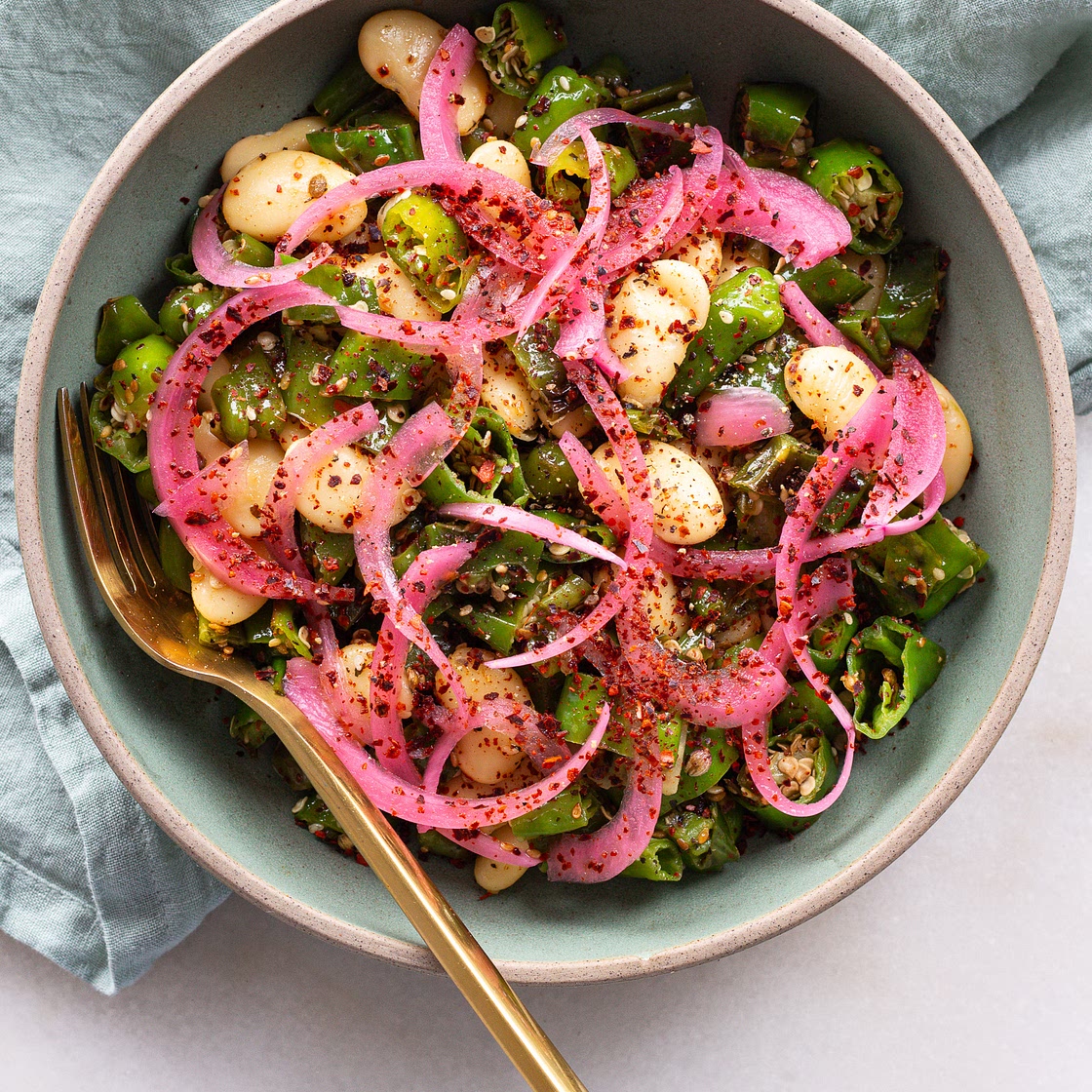 Shishito Pepper Salad with Sizzled Mint & Sesame