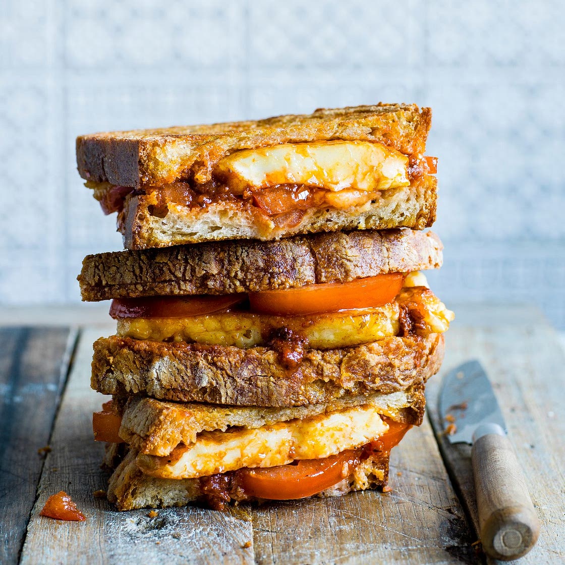 Halloumi toastie with harissa and honey