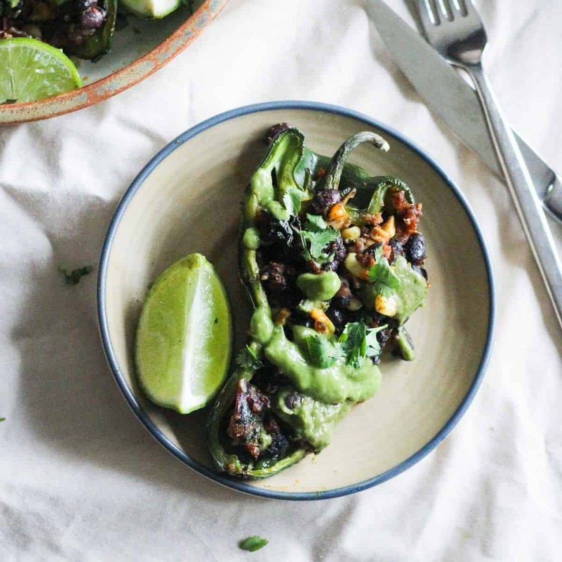 Vegetarian Stuffed Poblano Peppers with Black Beans