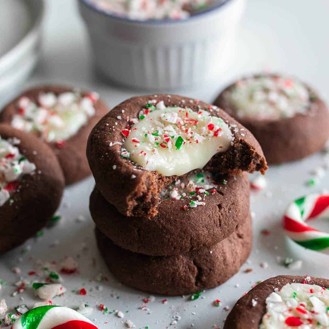 White Chocolate Candy Cane Thumbprint Cookies