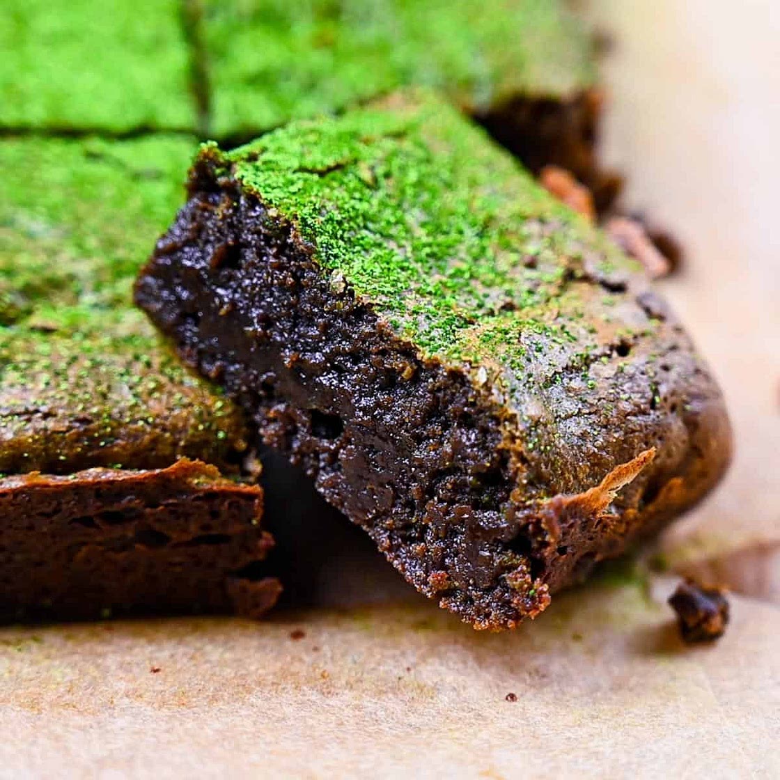 Fudgy Dark Chocolate and Matcha Brownies