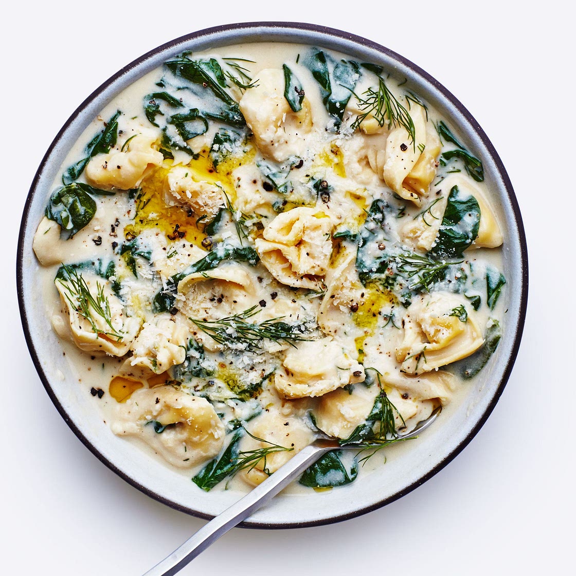 Lemony Tortellini Soup With Spinach and Dill