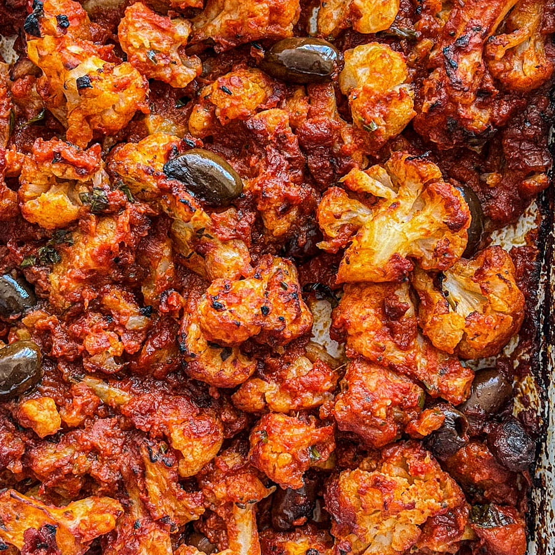Mediterranean Cauliflower with Olives and Tomatoes