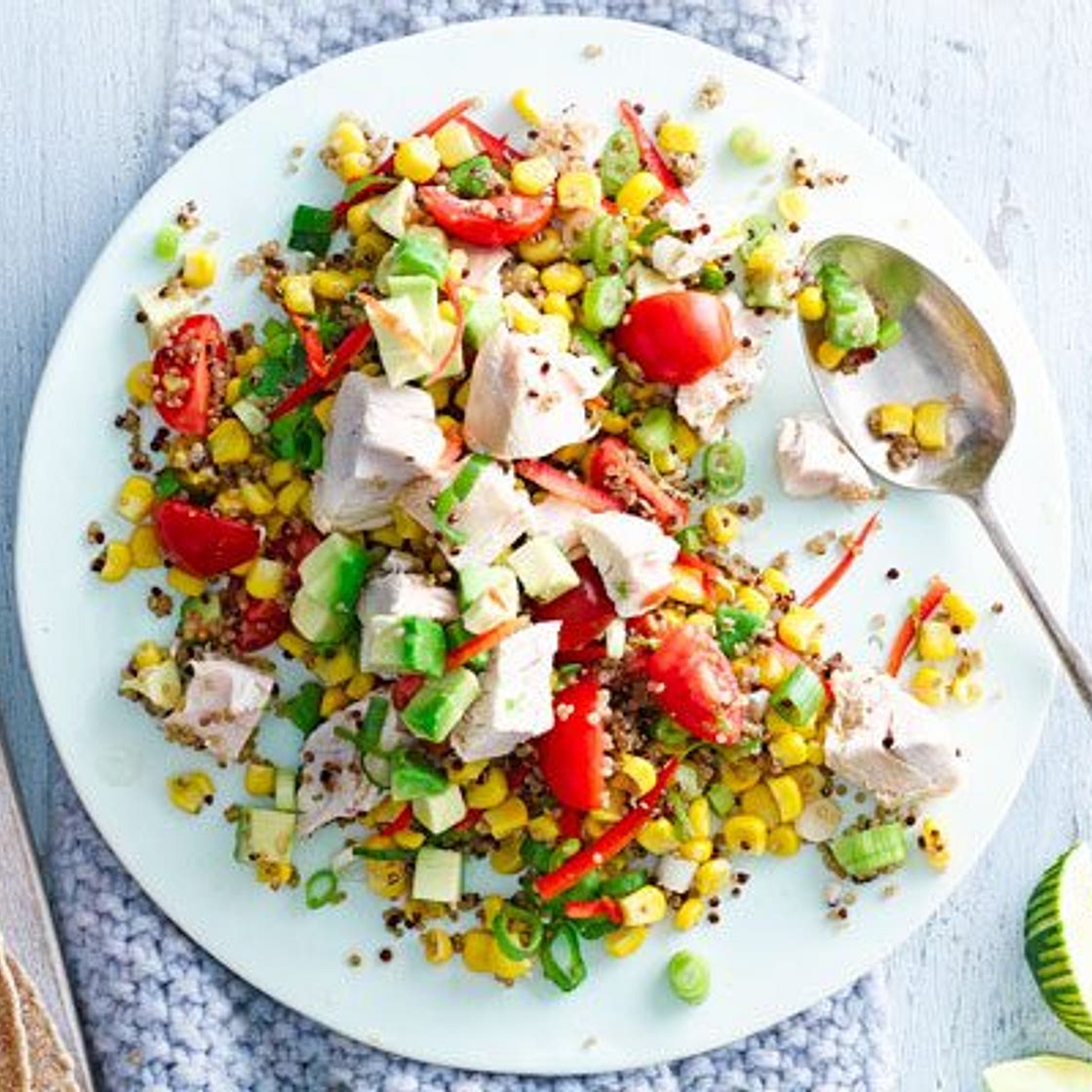 Peruvian chicken, avocado & quinoa salad