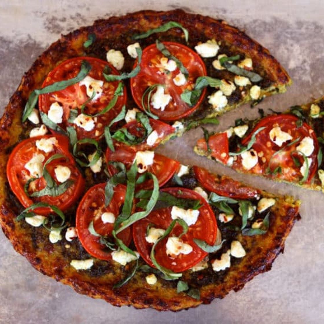 Tomato Pesto Tart with Cauliflower Crust