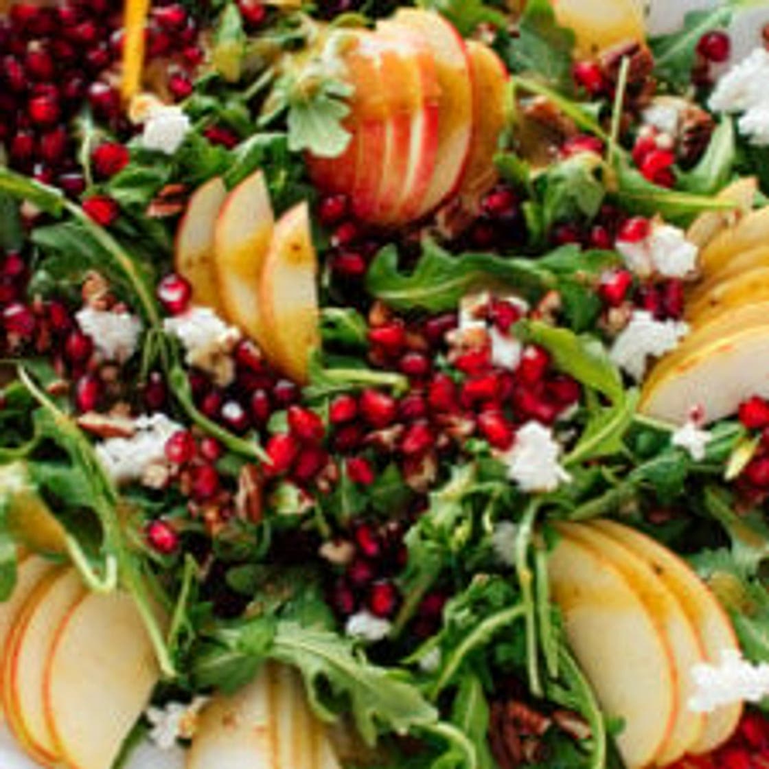 Pomegranate & Pear Green Salad with Ginger Dressing
