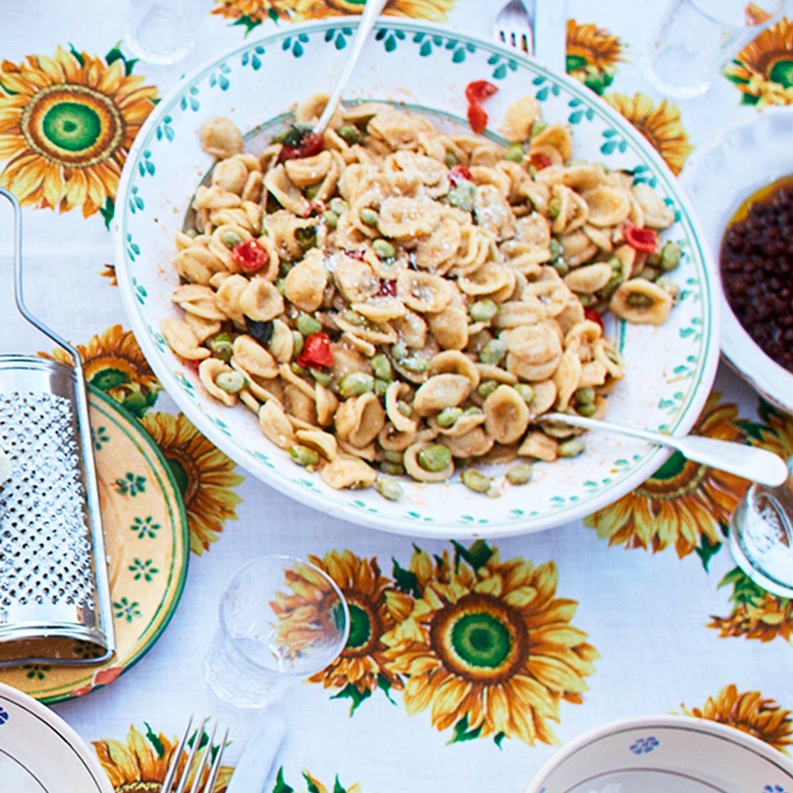 Tomato & broad bean orecchiette