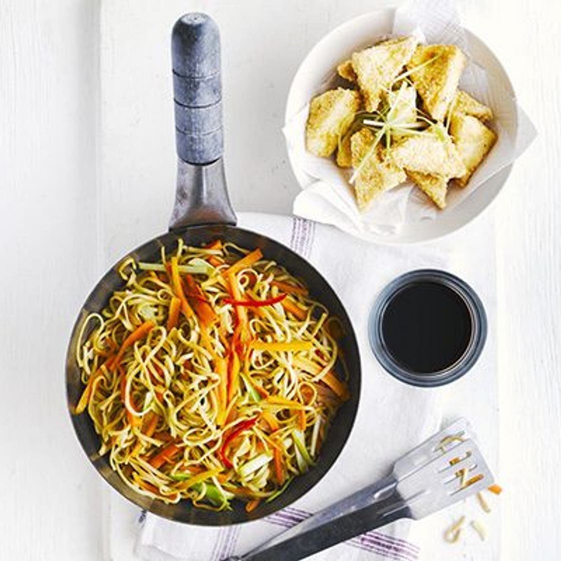 Sesame-crusted tofu with gingery noodles