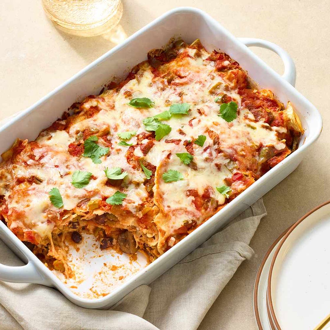 Mushroom and Black Bean Tortilla Casserole